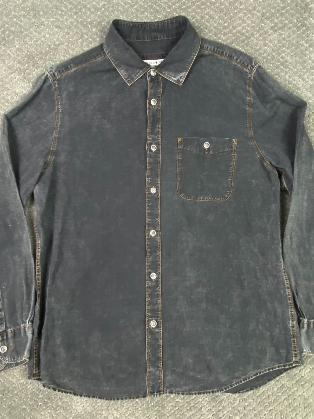 32 Bar Blues Chambray Shirt Mens Medium Gray Black Faded Patina Button Down Up